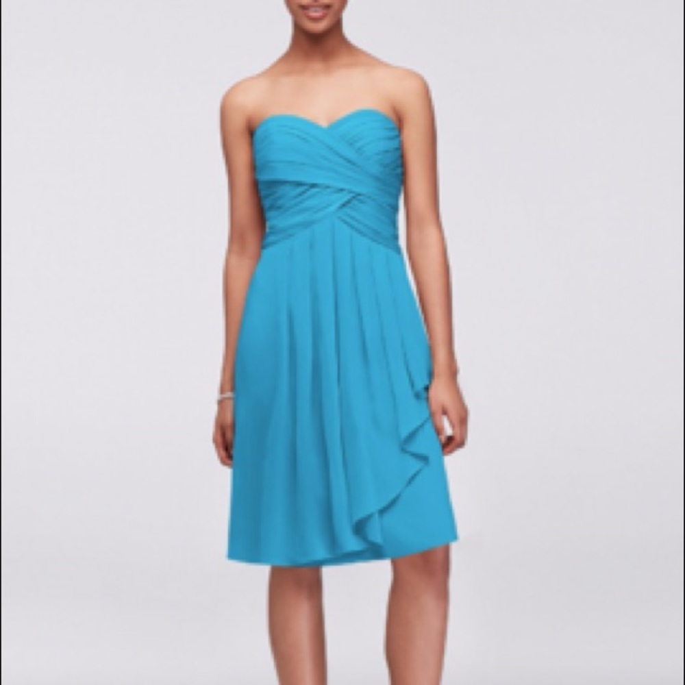David's Bridal Strapless Crinkle Chiffon Cascade